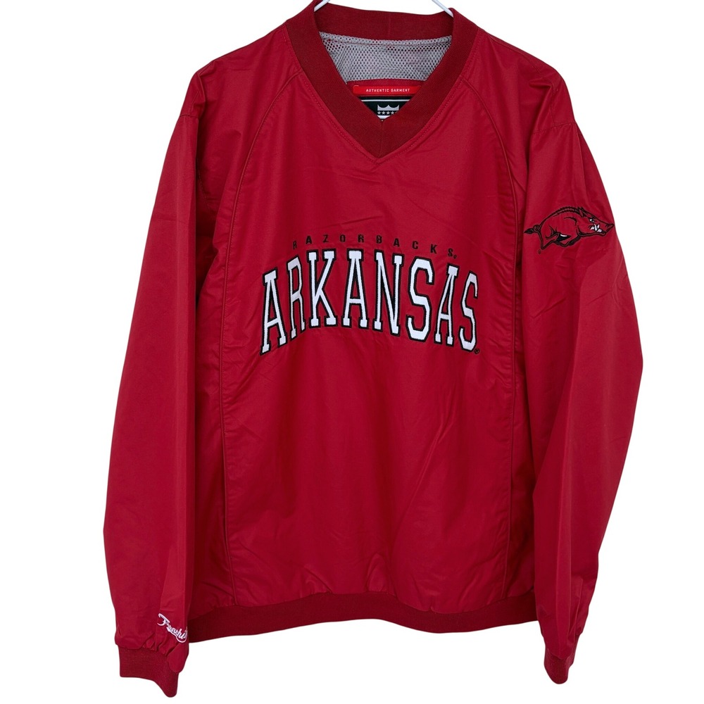 Franchise Club Arkansas‎ Razorbacks Pullover Windbreaker Small Red Embroidered